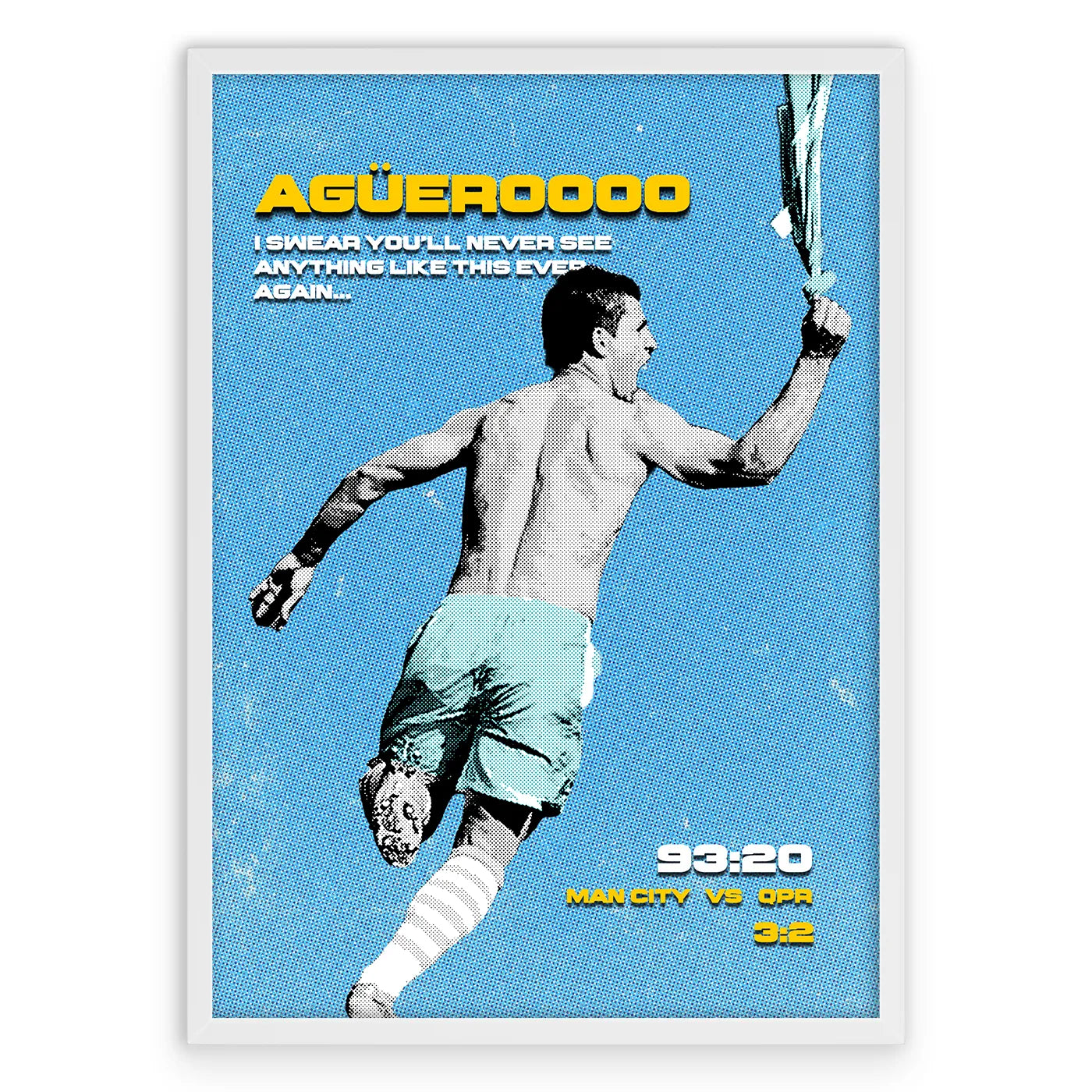 Aguero Iconic Goal Plakat-Pełna Okładka-Biała Aluminiowa Rama
