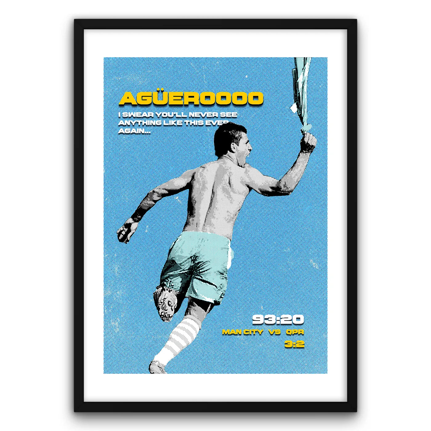 Aguero Iconic Goal Plakat-Biała Krawędź-Czarna Drewniana Rama