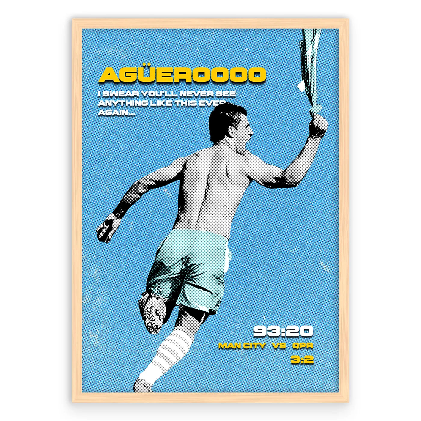 Aguero Iconic Goal Plakat-Pełna Okładka-Naturalna Drewniana Rama