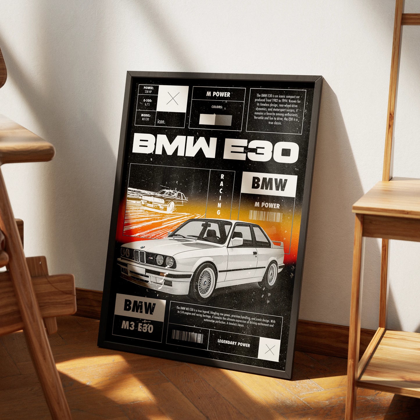 BMW E30 Plakat-Pełna Okładka-Bez Ramy