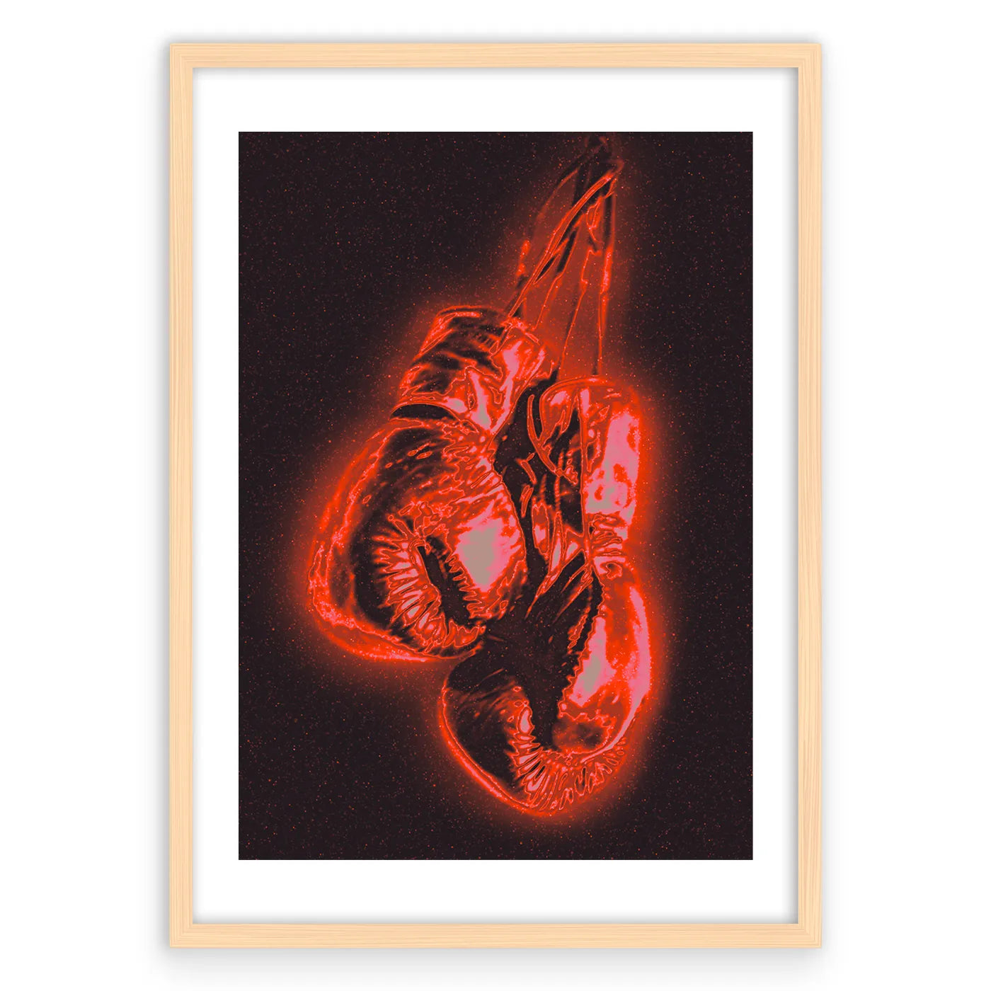 Boxing Gloves Plakat-Biała Krawędź-Naturalna Drewniana Rama