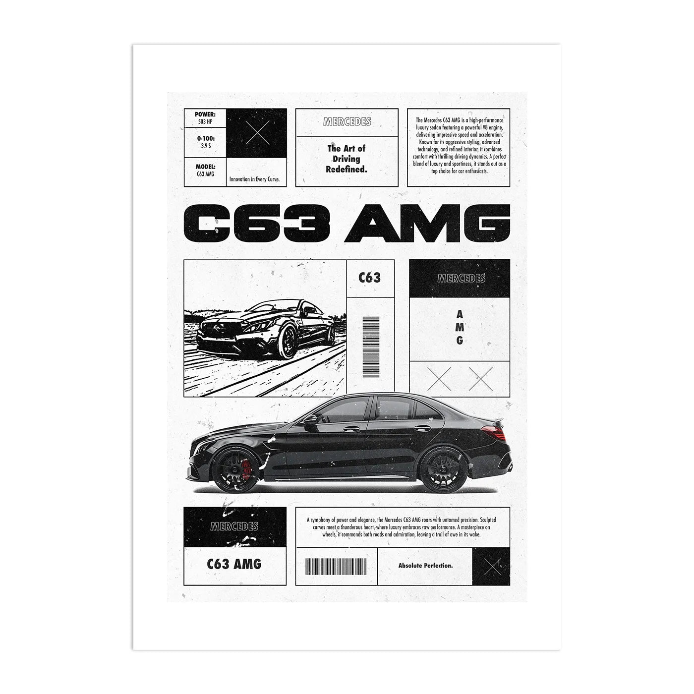 C63 AMG Plakat-Biała Krawędź-Bez Ramy