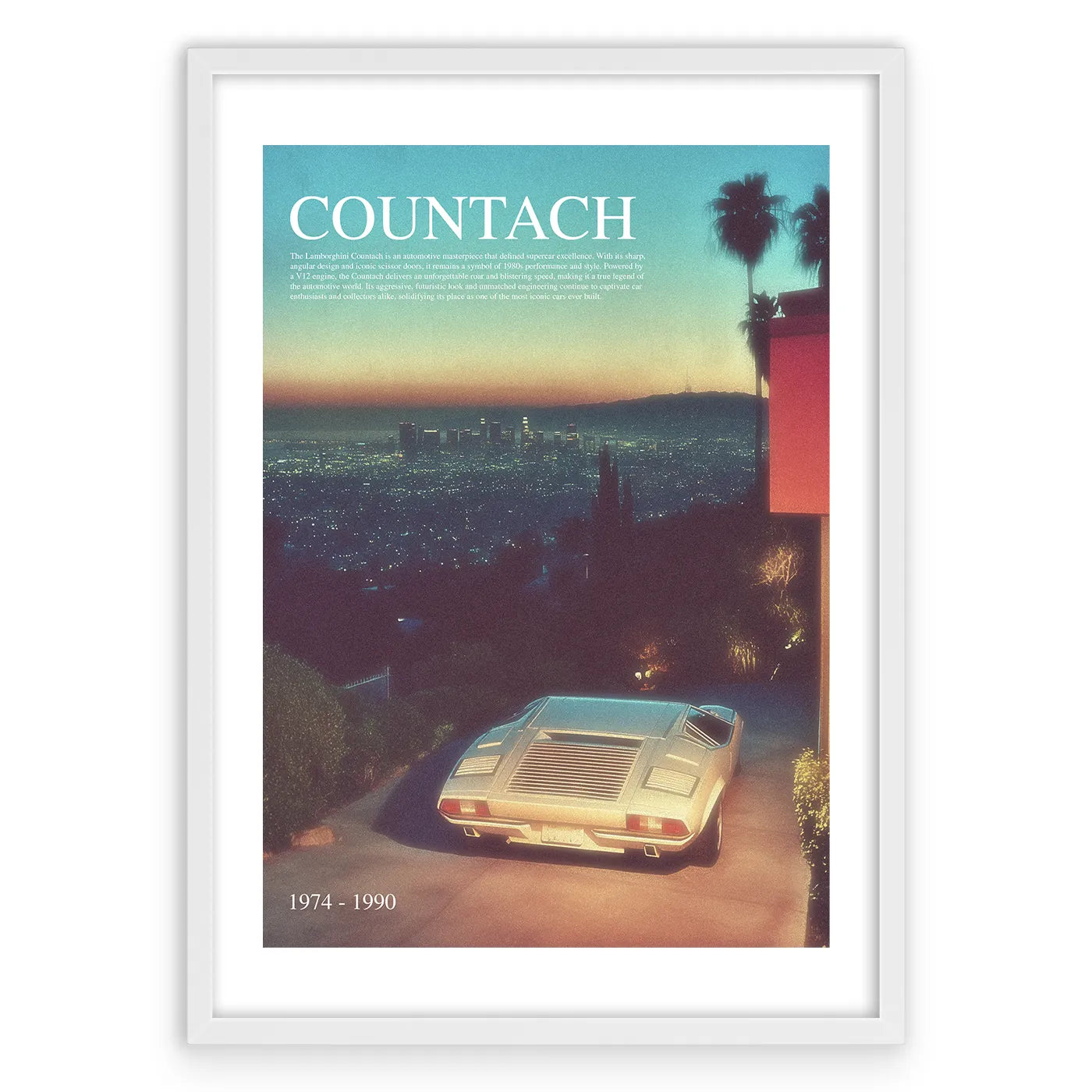 Countach in LA Plakat-Biała Krawędź-Biała Aluminiowa Rama