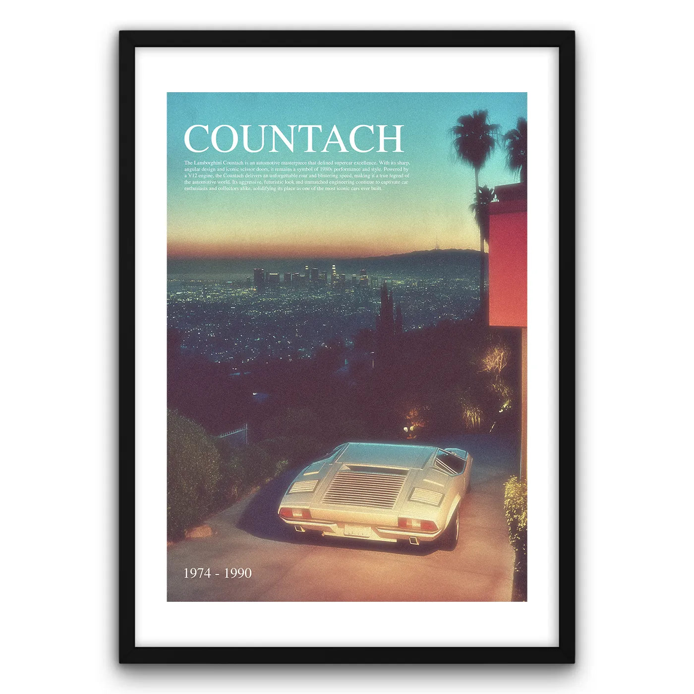 Countach in LA Plakat-Biała Krawędź-Czarna Drewniana Rama