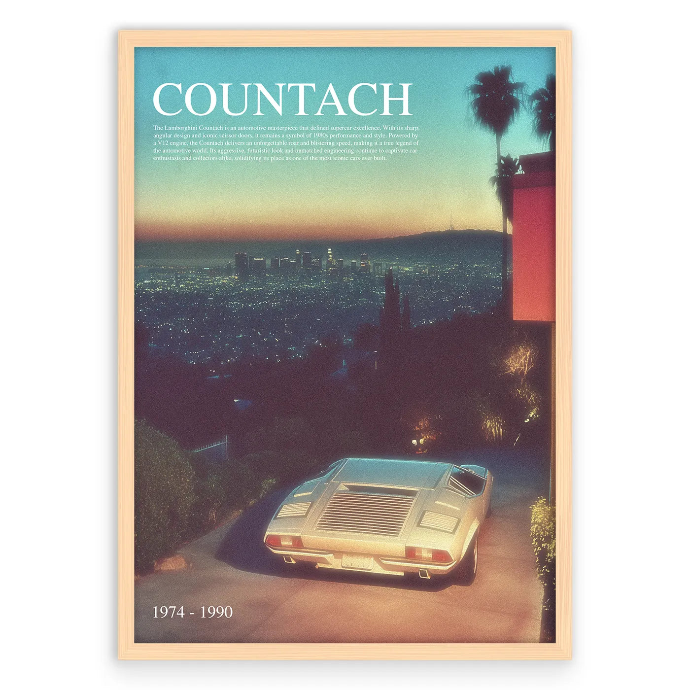 Countach in LA Plakat-Pełna Okładka-Naturalna Drewniana Rama