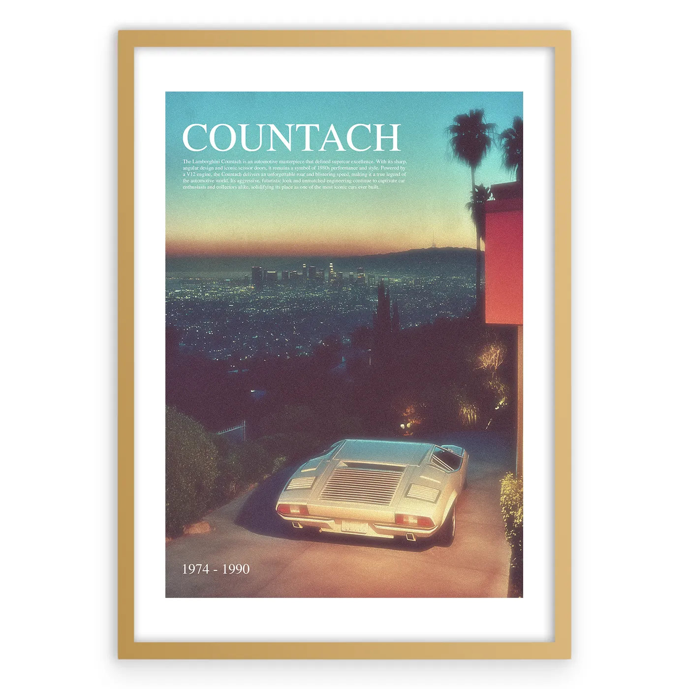Countach in LA Plakat-Biała Krawędź-Złota Aluminiowa Rama