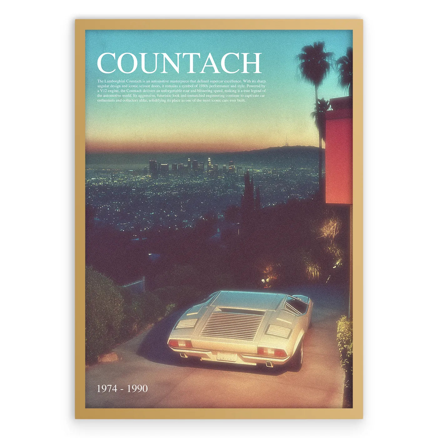 Countach in LA Plakat-Pełna Okładka-Złota Aluminiowa Rama