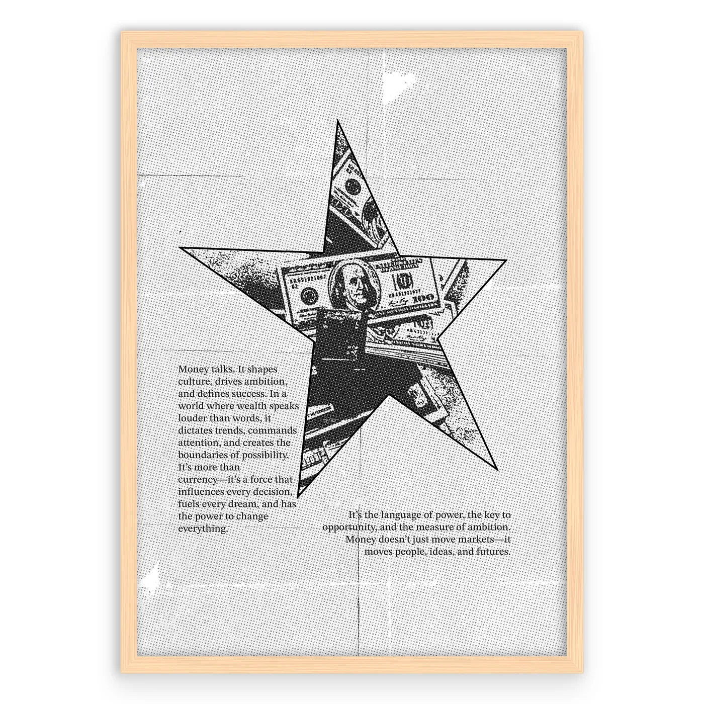 Money Star Plakat-Naturalna Drewniana Rama-