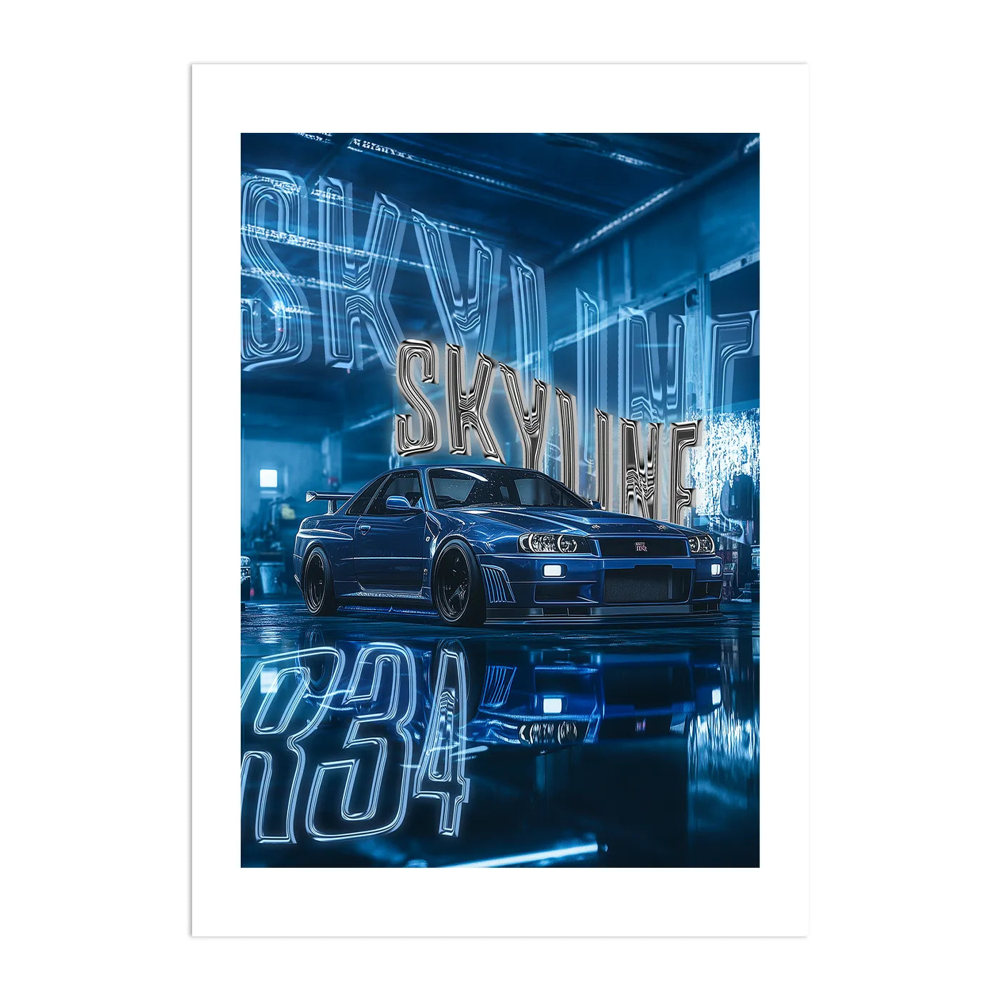 Nissan Skyline R34 Plakat-Biała Krawędź-Bez Ramy