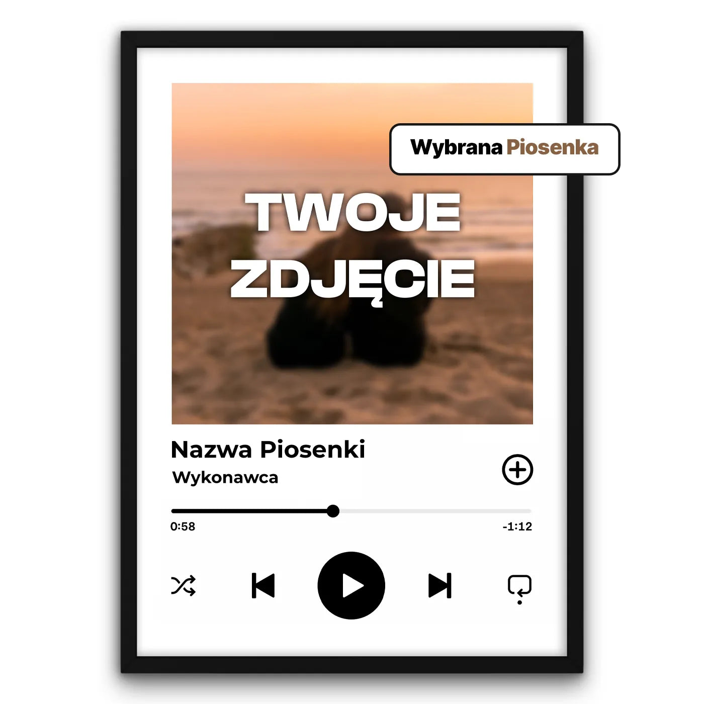 Personalizowany Plakat z Piosenką-Czarna Drewniana Rama-