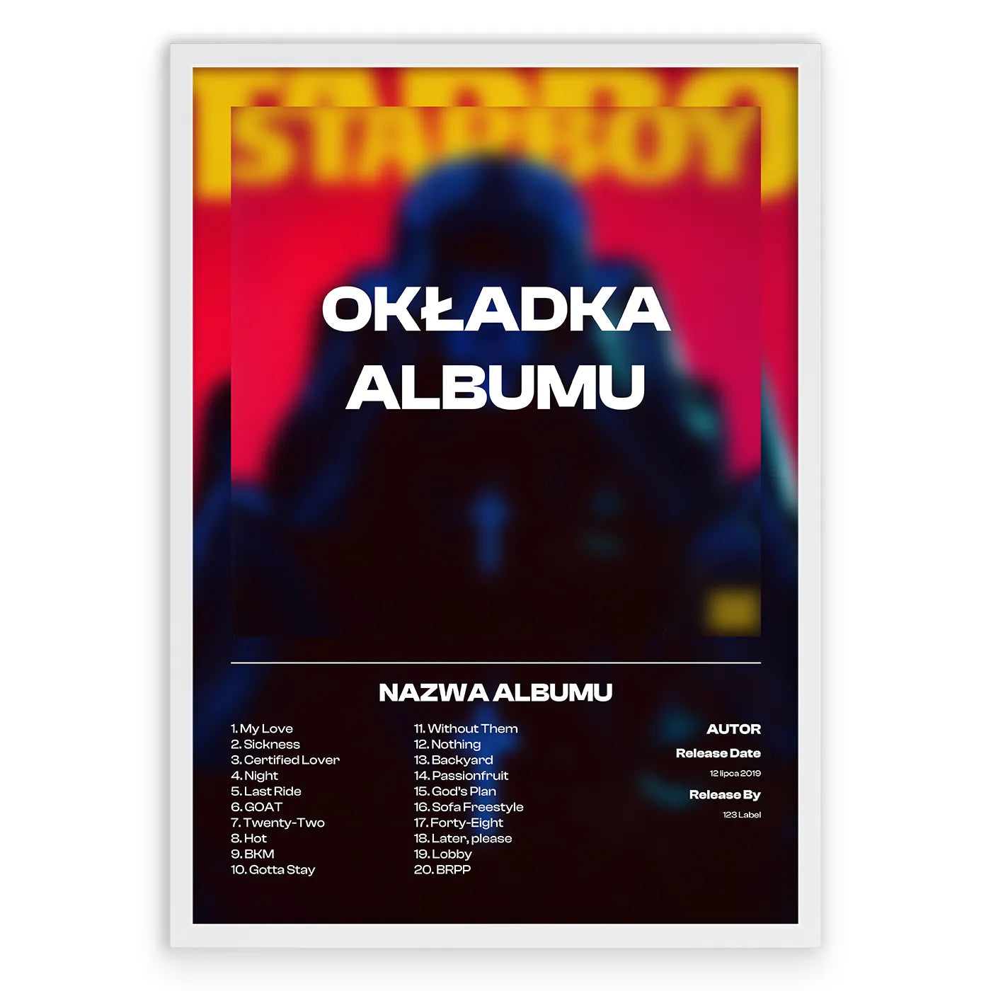 Personalizowany Plakat Album Muzyczny-Biała Aluminiowa Rama-