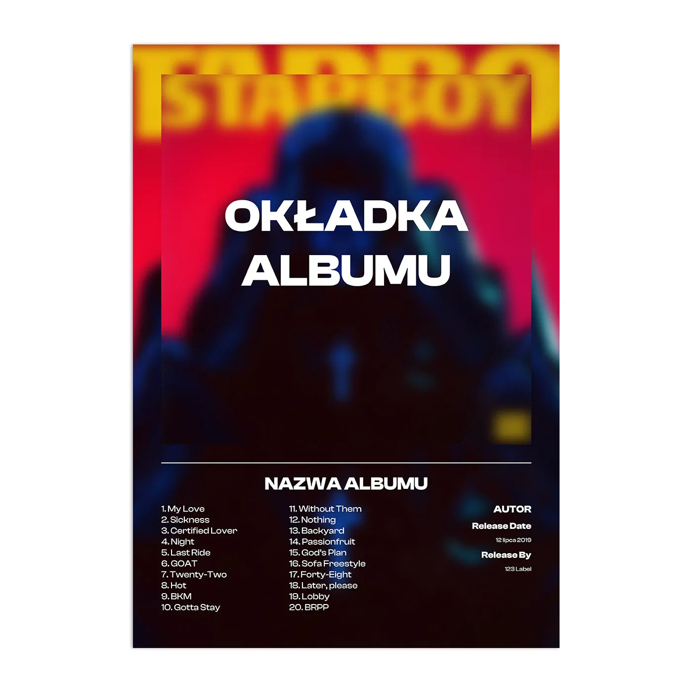 Personalizowany Plakat Album Muzyczny-Bez Ramy-