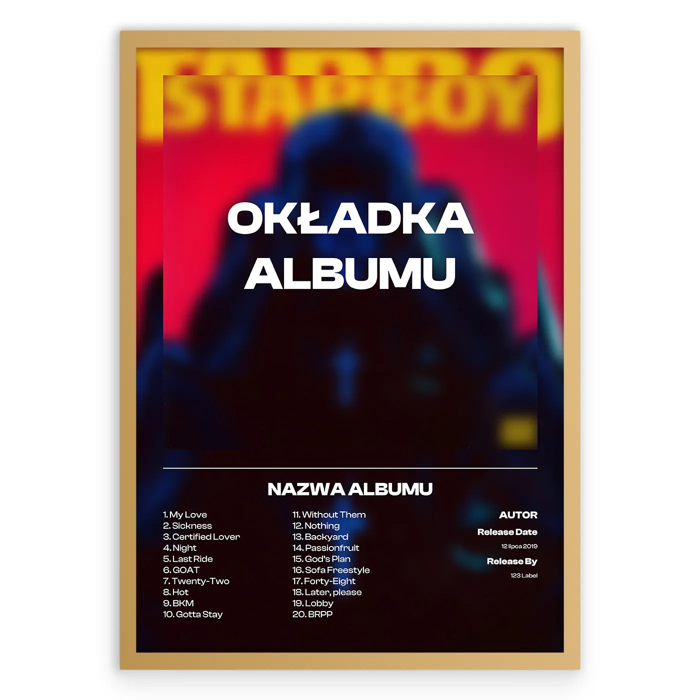 Personalizowany Plakat Album Muzyczny-Złota Aluminiowa Rama-