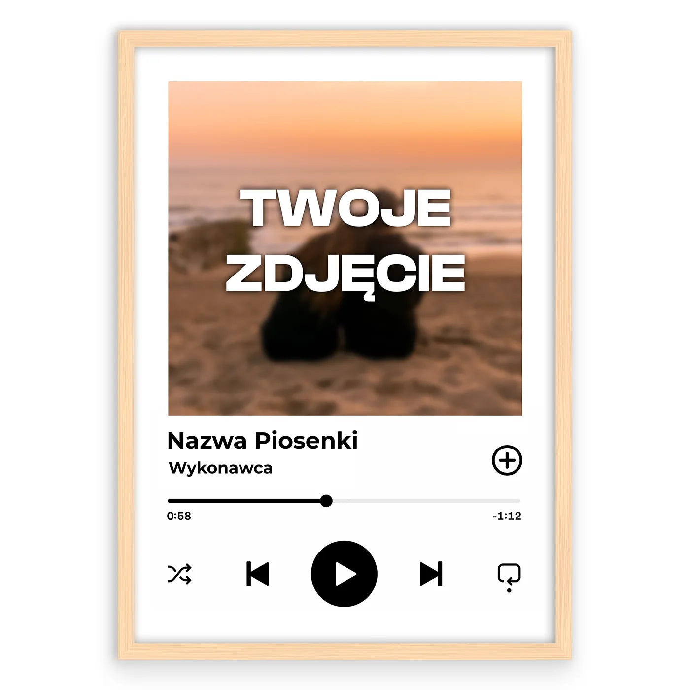 Personalizowany Plakat z Piosenką-Naturalna Drewniana Rama-