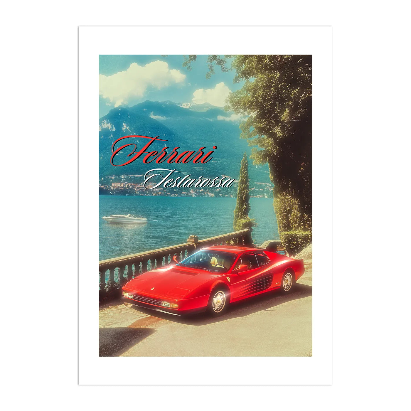 Ferrari Testarossa Vintage Plakat-Biała Krawędź-Bez Ramy