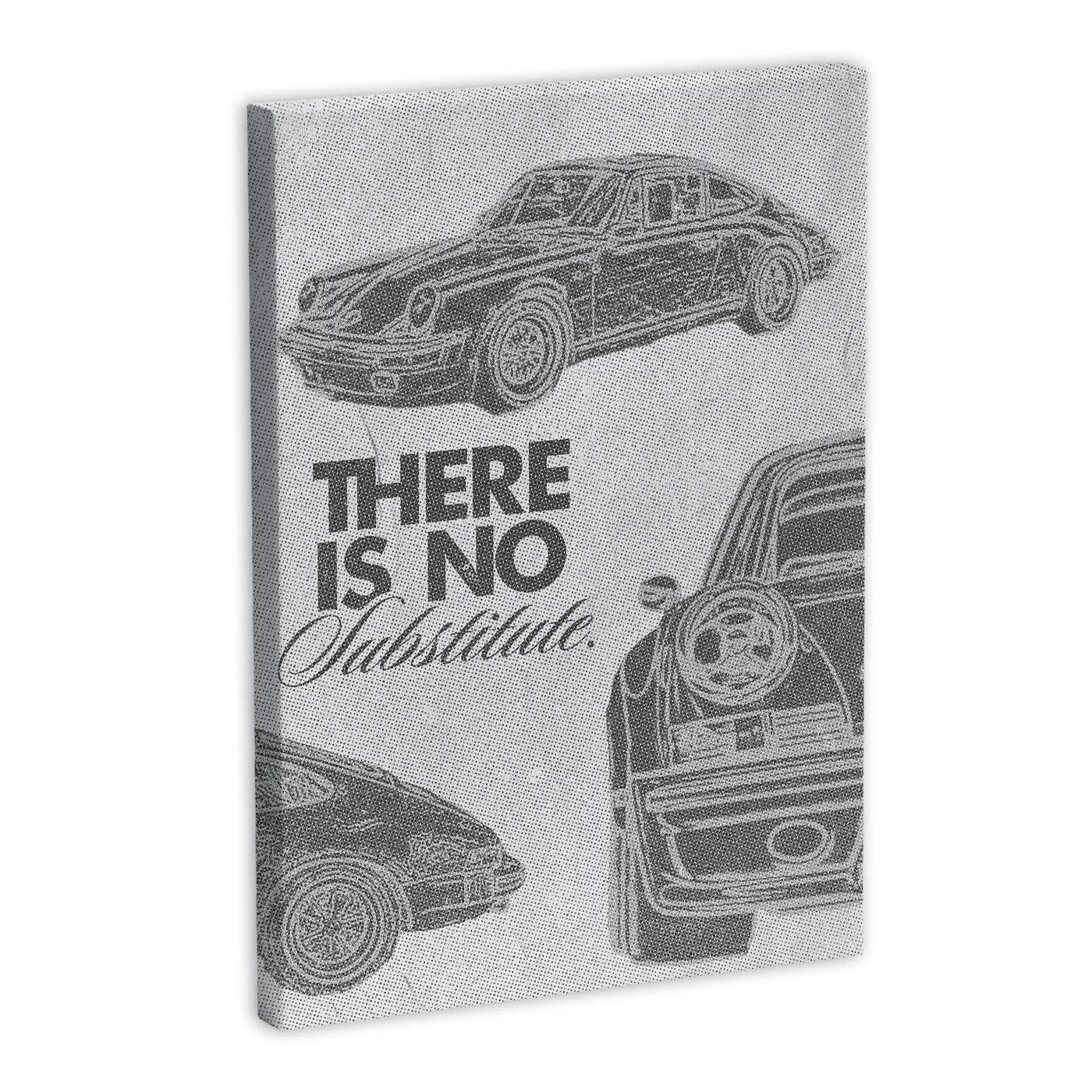 Canvas wall art featuring vintage sports cars with the text "There Is No Substitute" in bold letters.