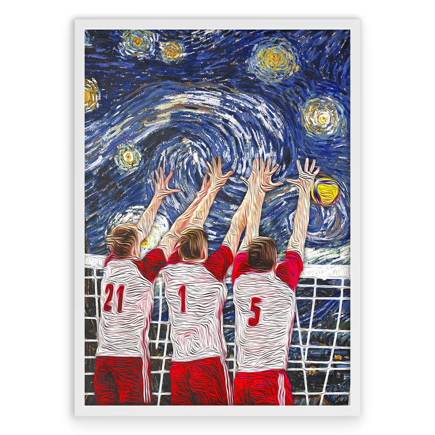Volleyball Van Gogh Plakat-Biała Aluminiowa Rama-