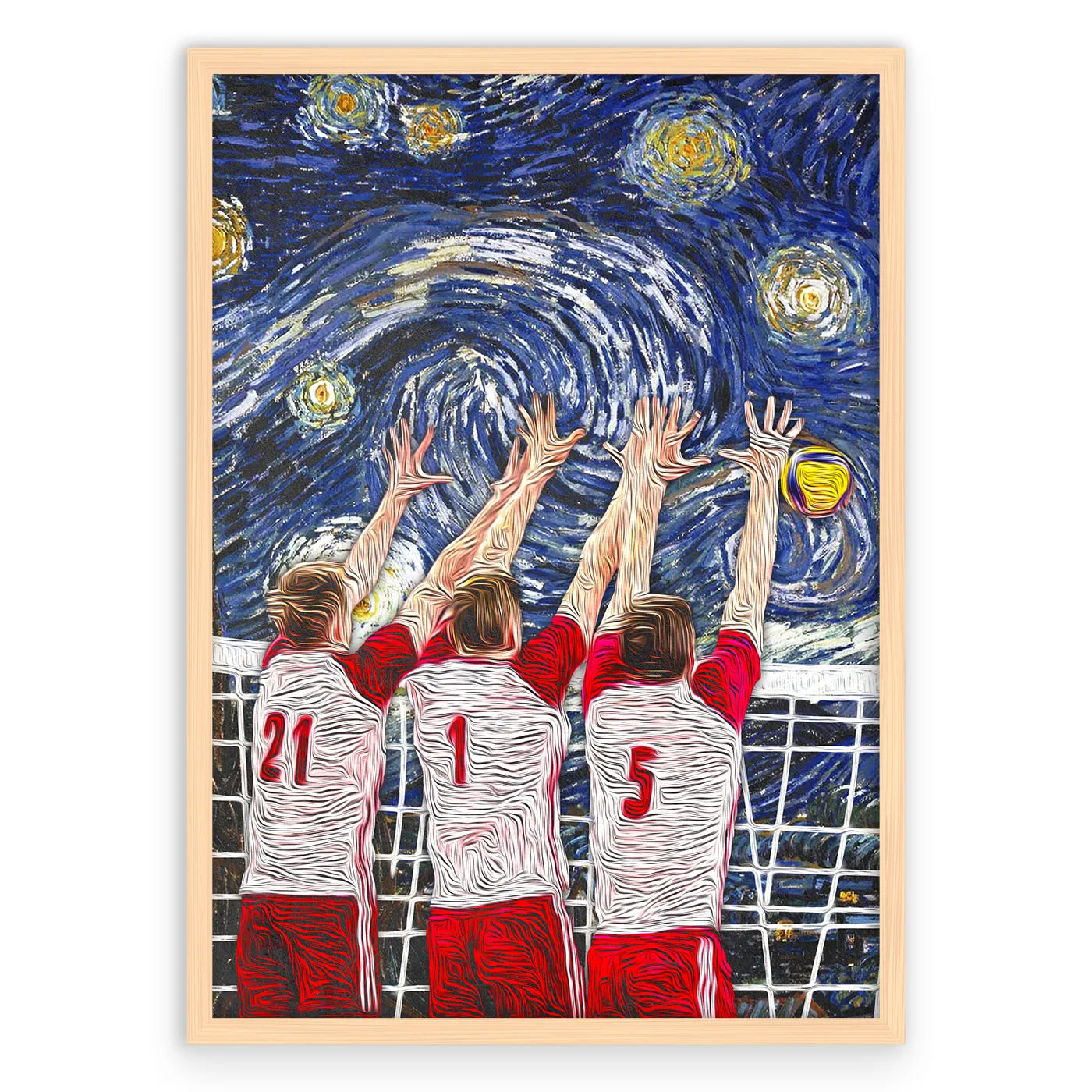 Volleyball Van Gogh Plakat-Naturalna Drewniana Rama-