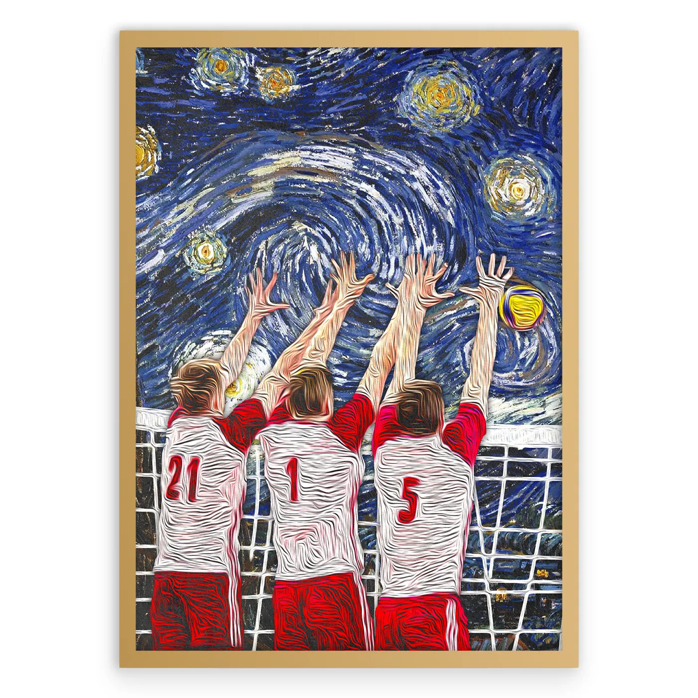 Volleyball Van Gogh Plakat-Złota Aluminiowa Rama-