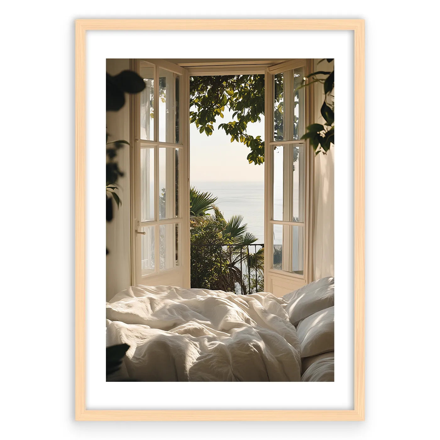 Window View Plakat-Biała Krawędź-Naturalna Drewniana Rama