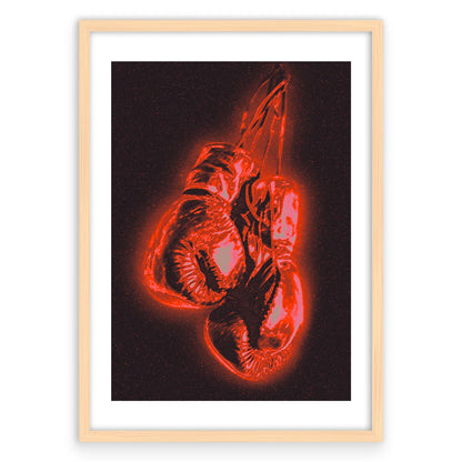 Boxing Gloves Plakat-Biała Krawędź-Naturalna Drewniana Rama