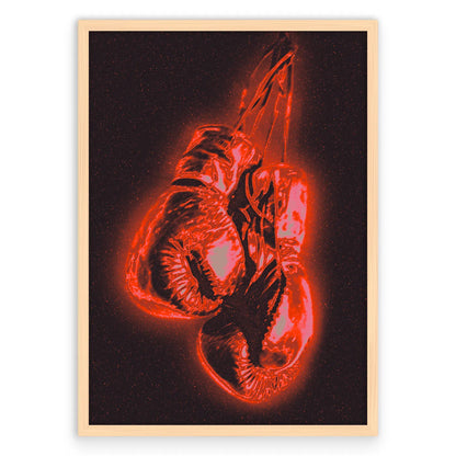Boxing Gloves Plakat-Pełna Okładka-Naturalna Drewniana Rama
