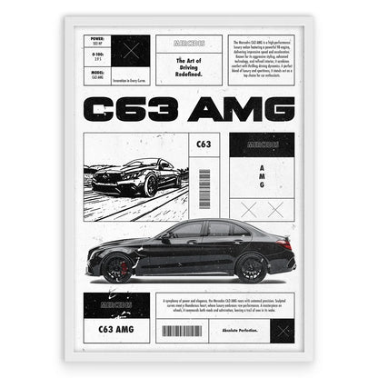C63 AMG Plakat-Pełna Okładka-Biała Aluminiowa Rama