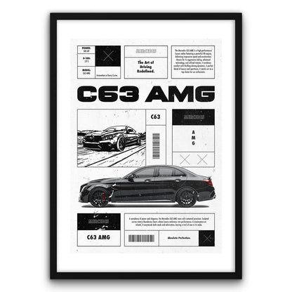 C63 AMG Plakat-Biała Krawędź-Czarna Drewniana Rama