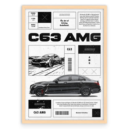 C63 AMG Plakat-Pełna Okładka-Naturalna Drewniana Rama