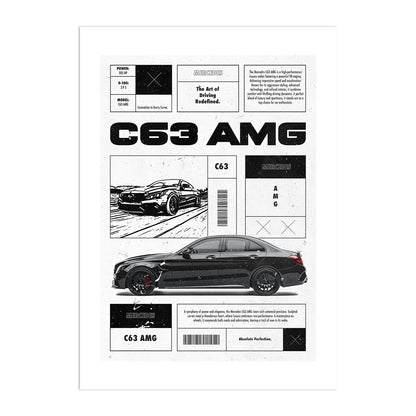 C63 AMG Plakat-Biała Krawędź-Bez Ramy