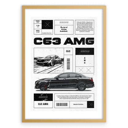 C63 AMG Plakat-Biała Krawędź-Złota Aluminiowa Rama