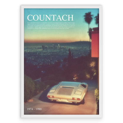 Countach in LA Plakat-Pełna Okładka-Biała Aluminiowa Rama