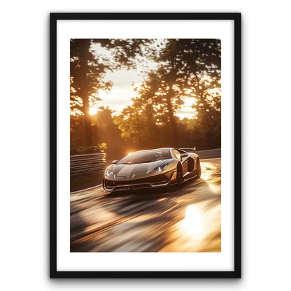 Lamborghini Aventador Plakat-Biała Krawędź-Czarna Drewniana Rama