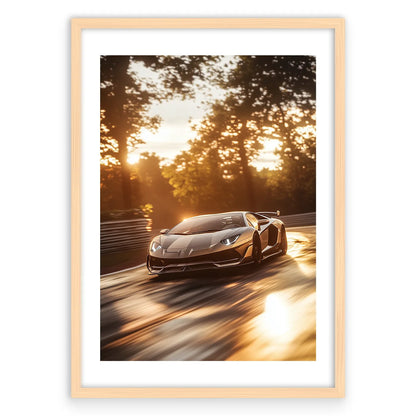 Lamborghini Aventador Plakat-Biała Krawędź-Naturalna Drewniana Rama