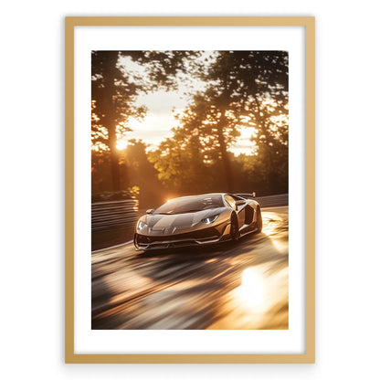 Lamborghini Aventador Plakat-Biała Krawędź-Złota Aluminiowa Rama