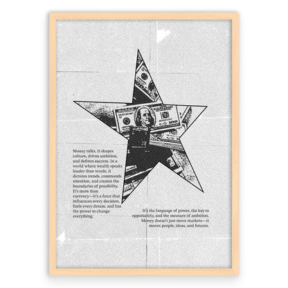 Money Star Plakat-Naturalna Drewniana Rama-