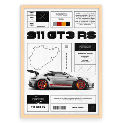 Porsche 911 GT3 RS Plakat-Naturalna Drewniana Rama-