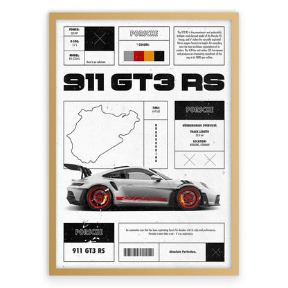Porsche 911 GT3 RS Plakat-Złota Aluminiowa Rama-
