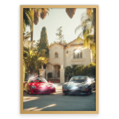 Porsche and Ferrari Plakat-Pełna Okładka-Złota Aluminiowa Rama