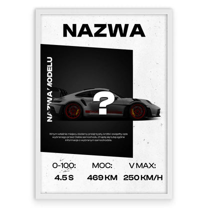 Personalizowany Plakat Samochód-Biała Aluminiowa Rama-