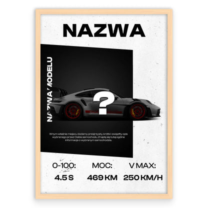 Personalizowany Plakat Samochód-Naturalna Drewniana Rama-