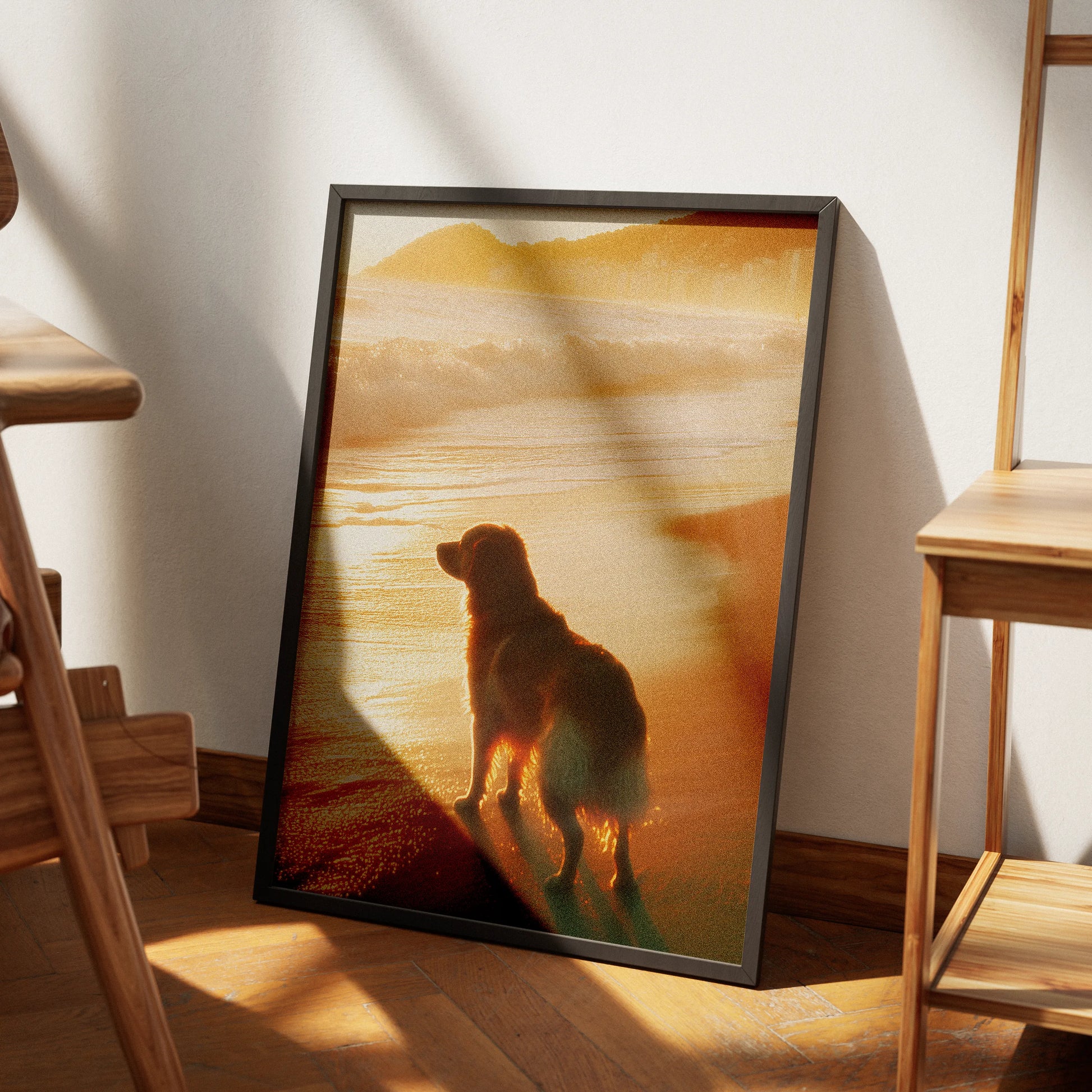 Vintage Dog Sunset Plakat-Pełna Okładka-Bez Ramy