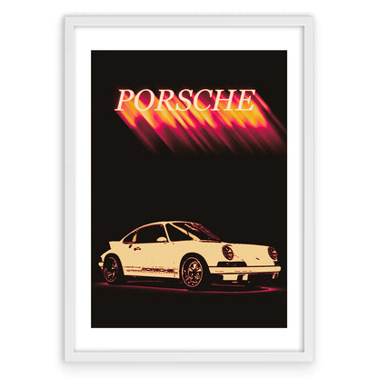Vintage Porsche Plakat-Biała Krawędź-Biała Aluminiowa Rama