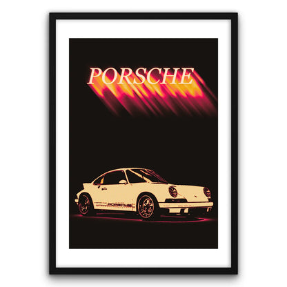Vintage Porsche Plakat-Biała Krawędź-Czarna Drewniana Rama