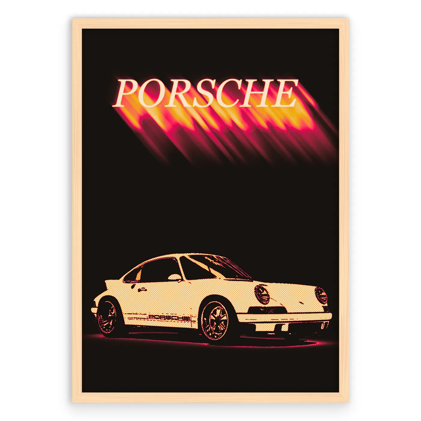 Vintage Porsche Plakat-Pełna Okładka-Naturalna Drewniana Rama