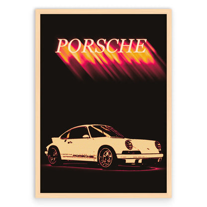 Vintage Porsche Plakat-Pełna Okładka-Naturalna Drewniana Rama