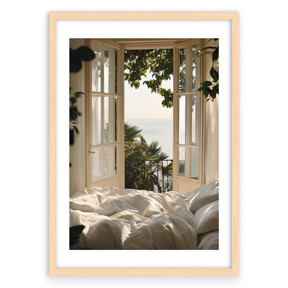 Window View Plakat-Biała Krawędź-Naturalna Drewniana Rama
